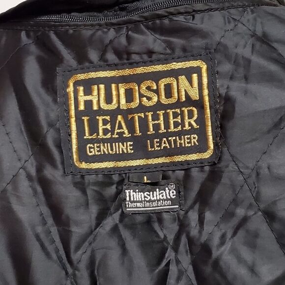 Vintage 90s y2k Hudson Leather Black Armored Moto Motorcycle Racing Jacket Large - Picture 10 of 11